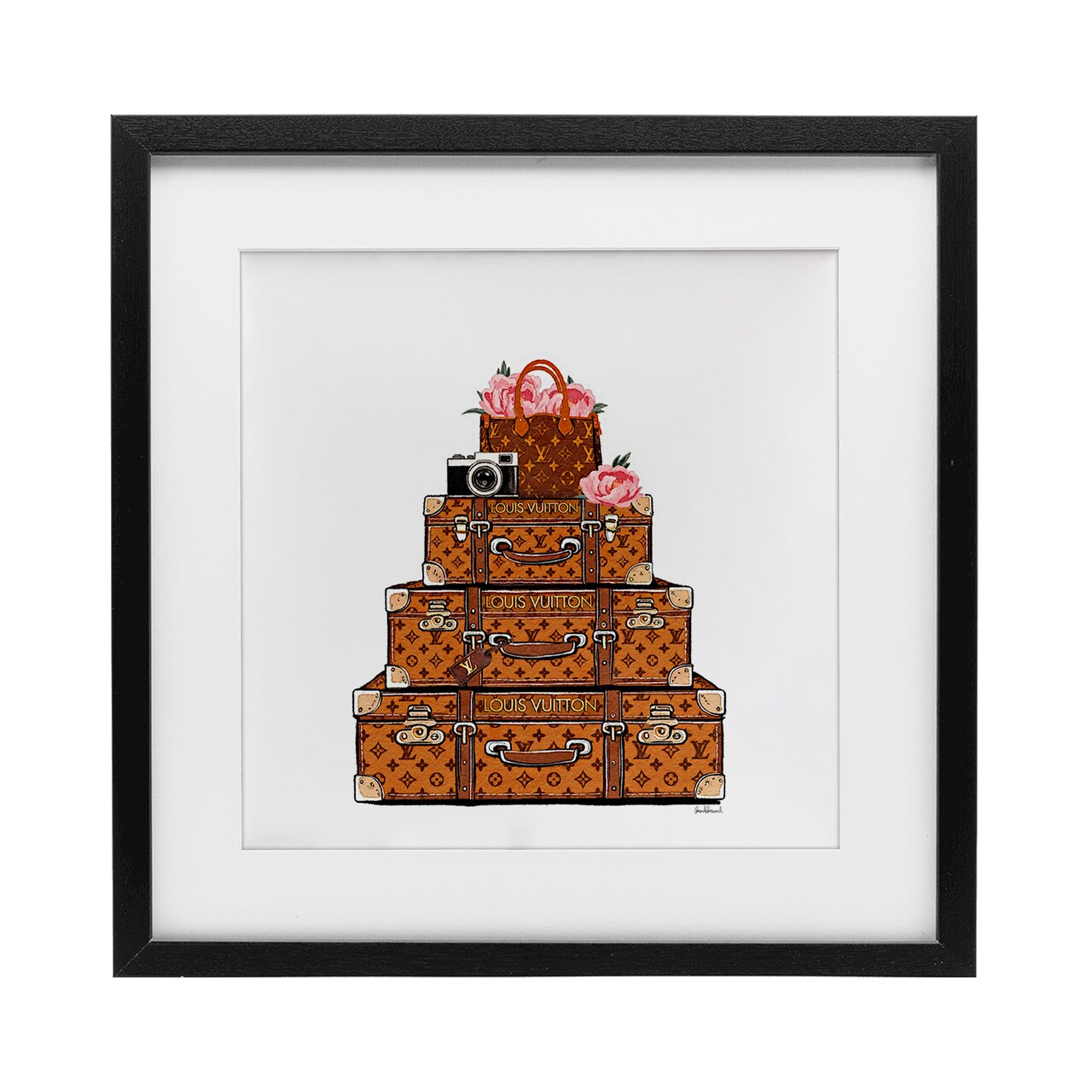 Stupell Industries Stacked Luggage with Floral Handbag Framed Print Under Glass, design by Amanda Greenwood